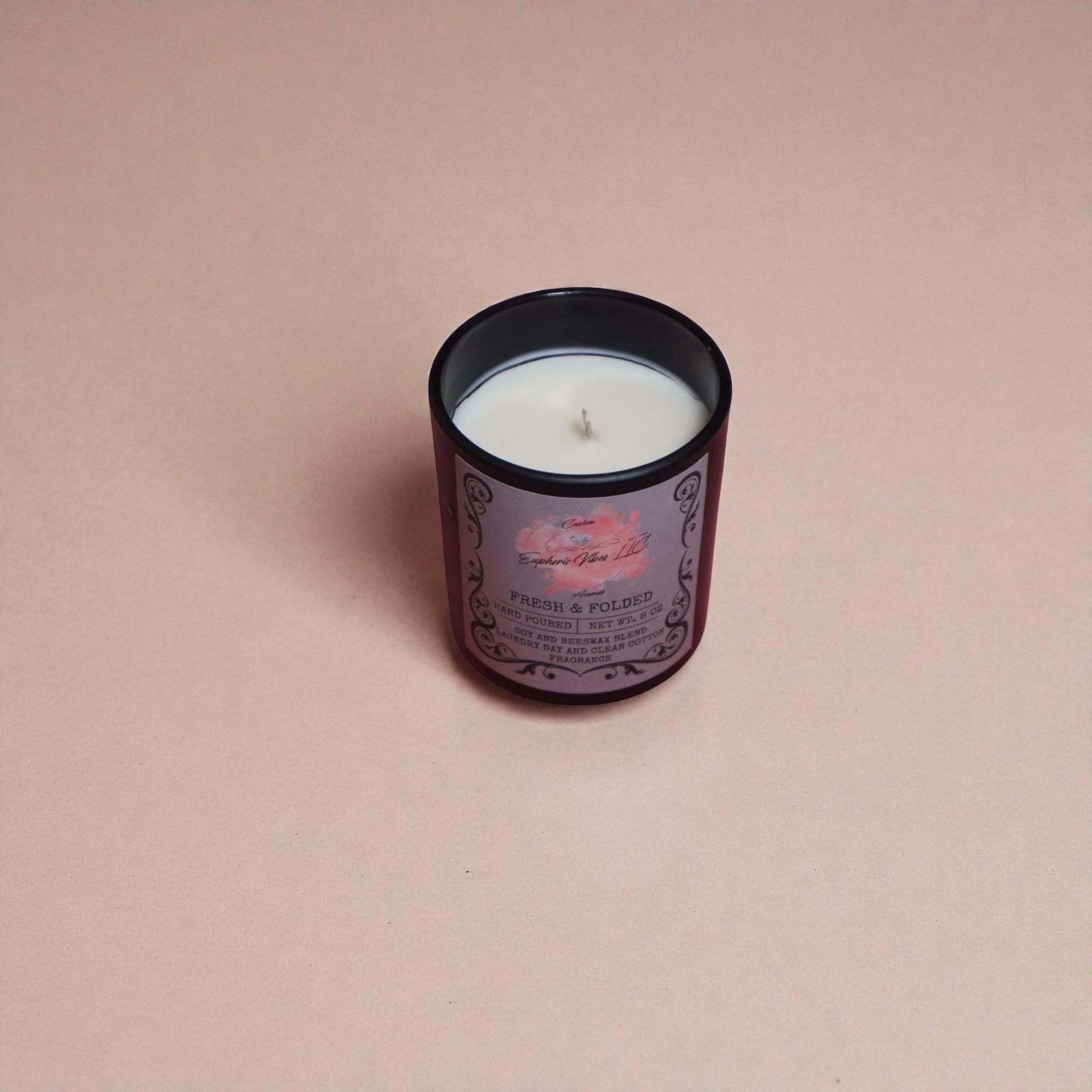 Fresh & Folded | 8 oz Soy Beeswax Candle with Laundry Day Clean Cotton