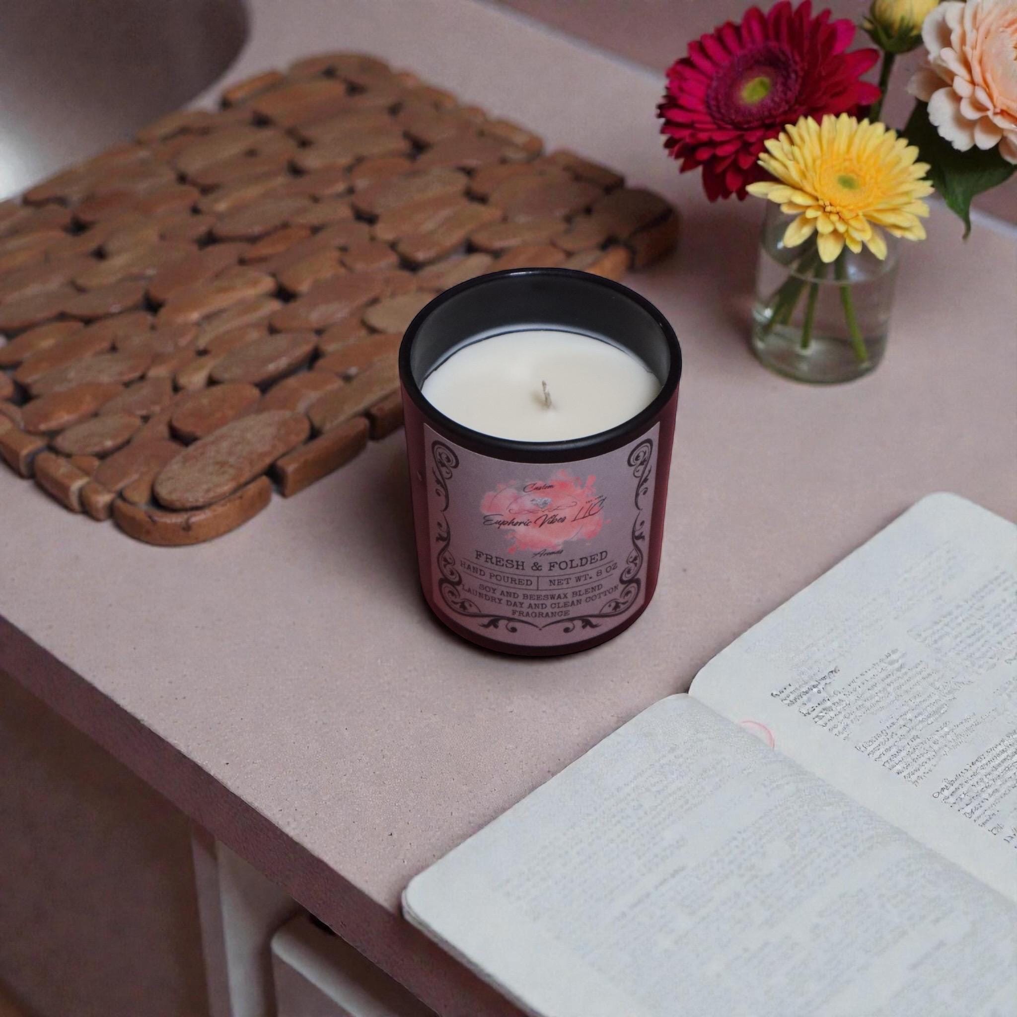 Fresh & Folded | 8 oz Soy Beeswax Candle with Laundry Day Clean Cotton