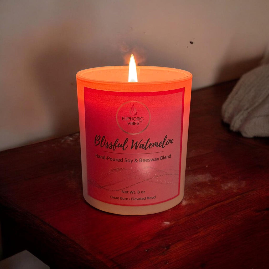Blissful Watermelon | 8 oz Soy & Beeswax Candle with Watermelon Cherry Fruit Punch