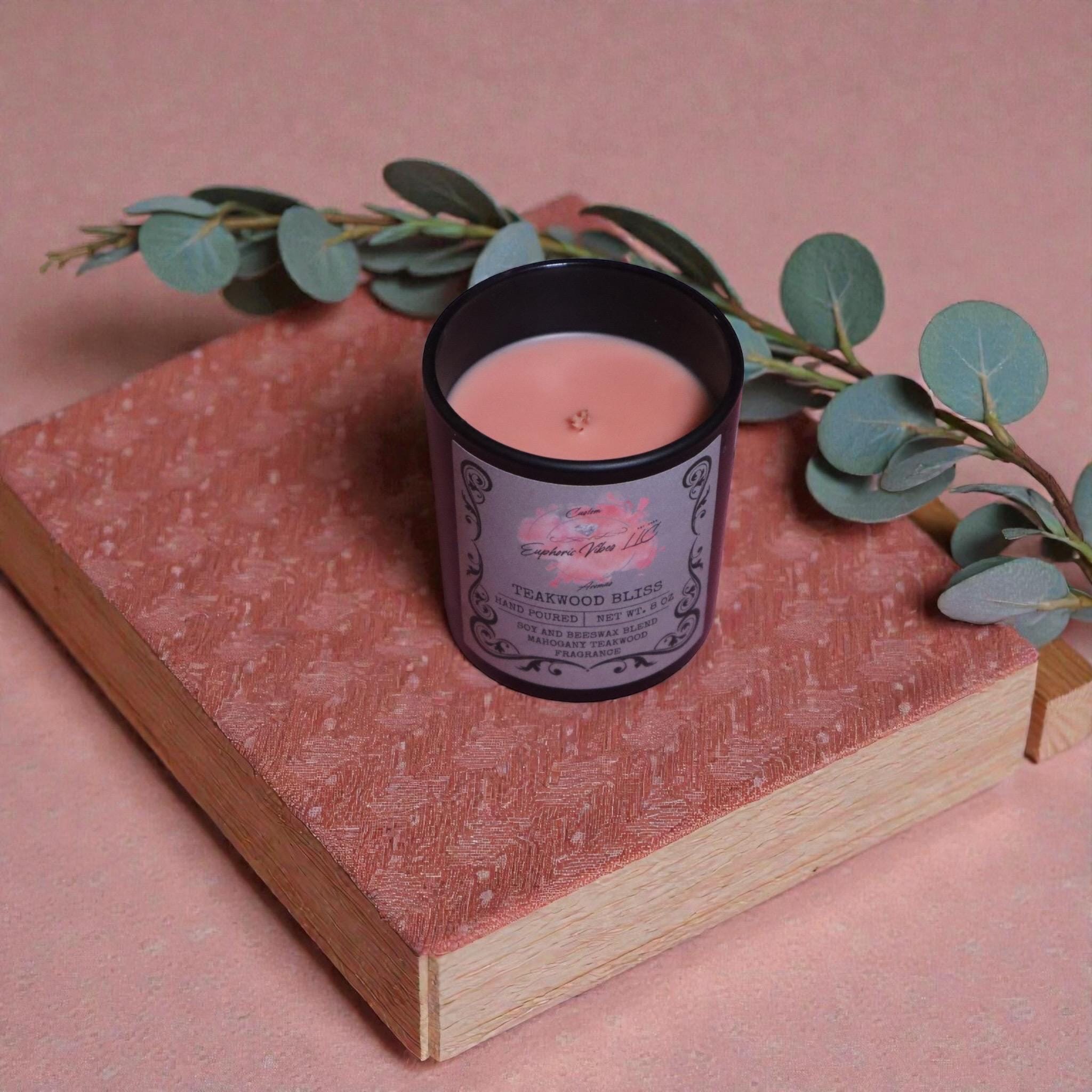 Teakwood Bliss 8 oz Candle – Mahogany Teakwood Fragrance, Soy Blend Home Scent