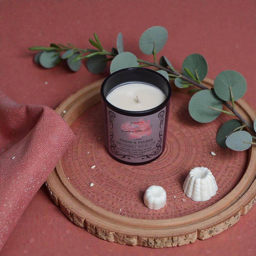 Fresh & Folded | 8 oz Soy Beeswax Candle with Laundry Day Clean Cotton
