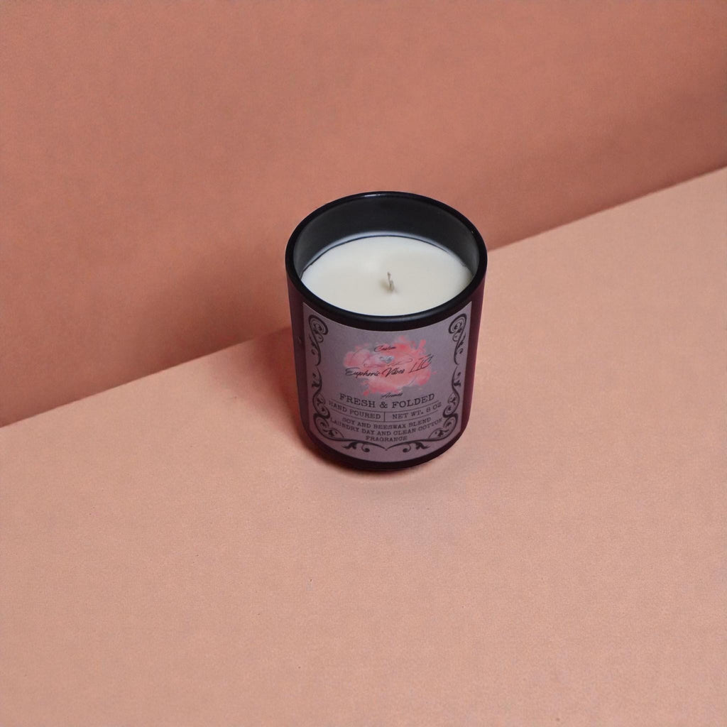 Fresh & Folded | 8 oz Soy Beeswax Candle with Laundry Day Clean Cotton
