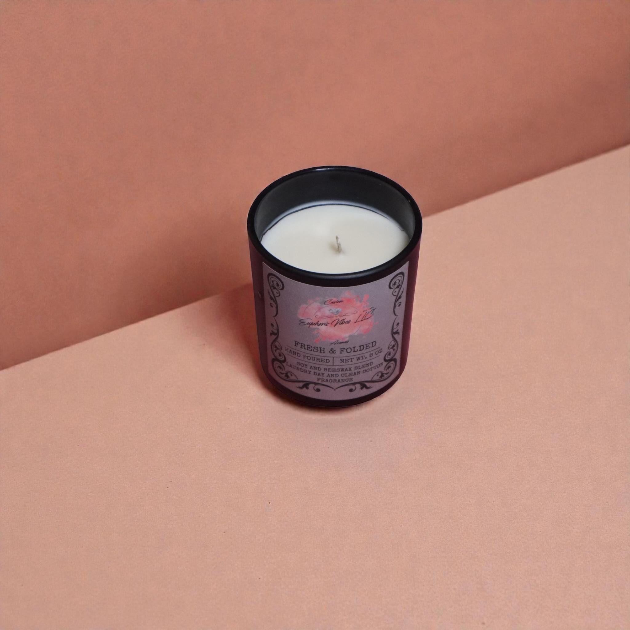 Fresh & Folded | 8 oz Soy Beeswax Candle with Laundry Day Clean Cotton